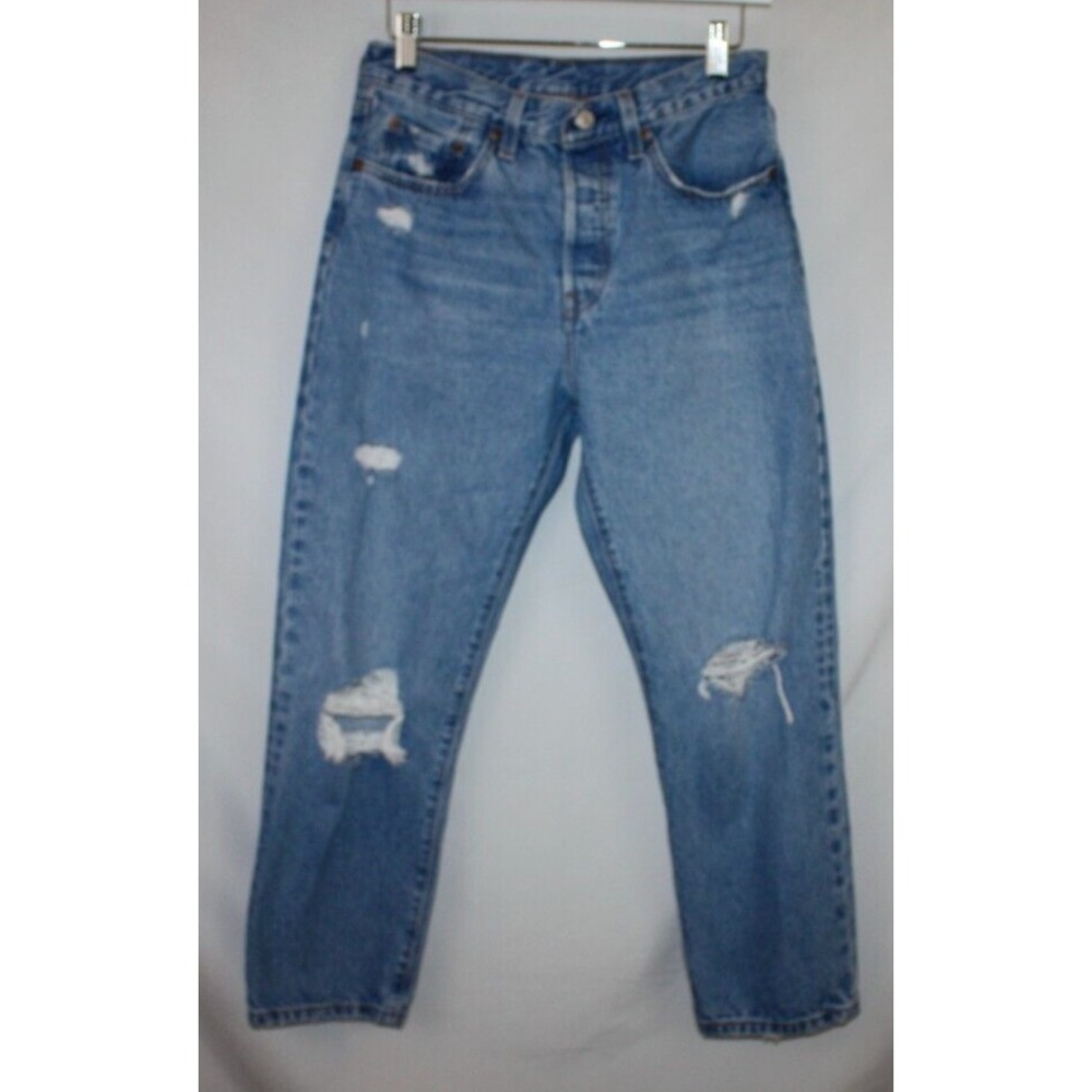 Levi's Jeans Women's W27 L26 Blue High Rise Medium Wash Distressed 501 Pants
